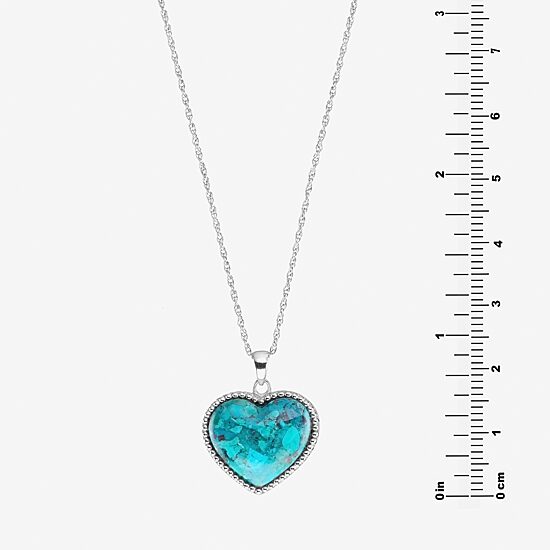 Womens Enhanced Blue Turquoise Sterling Silver Heart 18 Inch Pendant Necklace