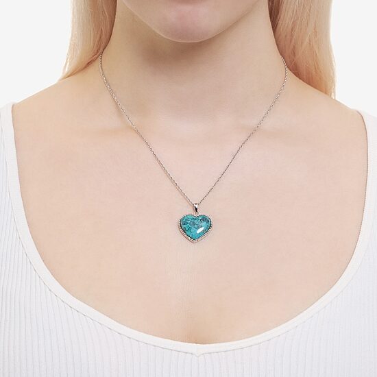 Womens Enhanced Blue Turquoise Sterling Silver Heart 18 Inch Pendant Necklace