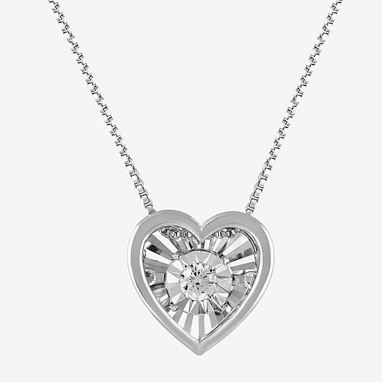 Womens 1/10 CT. T.W. Lab Grown White Diamond Sterling Silver Heart 18 Inch Pendant Necklace