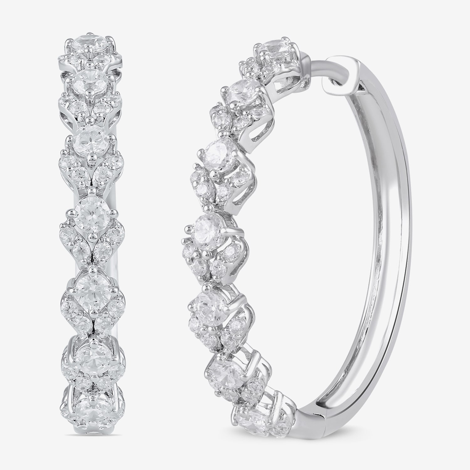 Womens 1 CT. T.W. Lab Grown White Diamond Sterling Silver 24.9mm Hoop Earrings