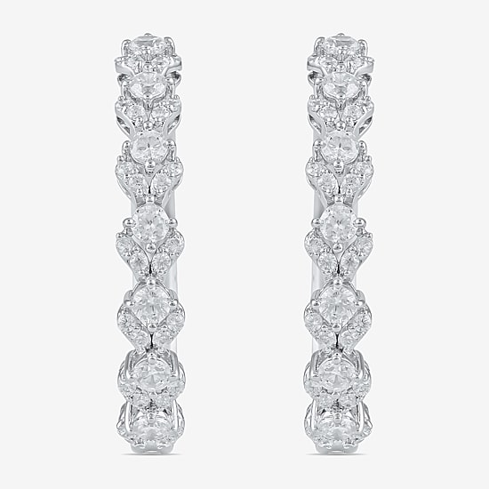 Womens 1 CT. T.W. Lab Grown White Diamond Sterling Silver 24.9mm Hoop Earrings
