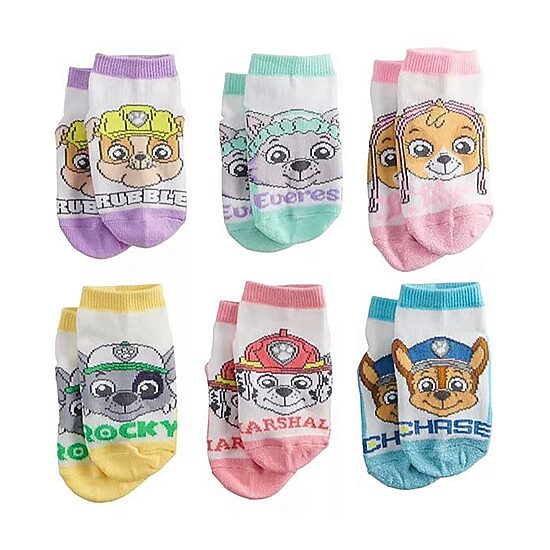 Toddler Girls Multi-Pack 6 Pair Paw Patrol Quarter Ankle Socks