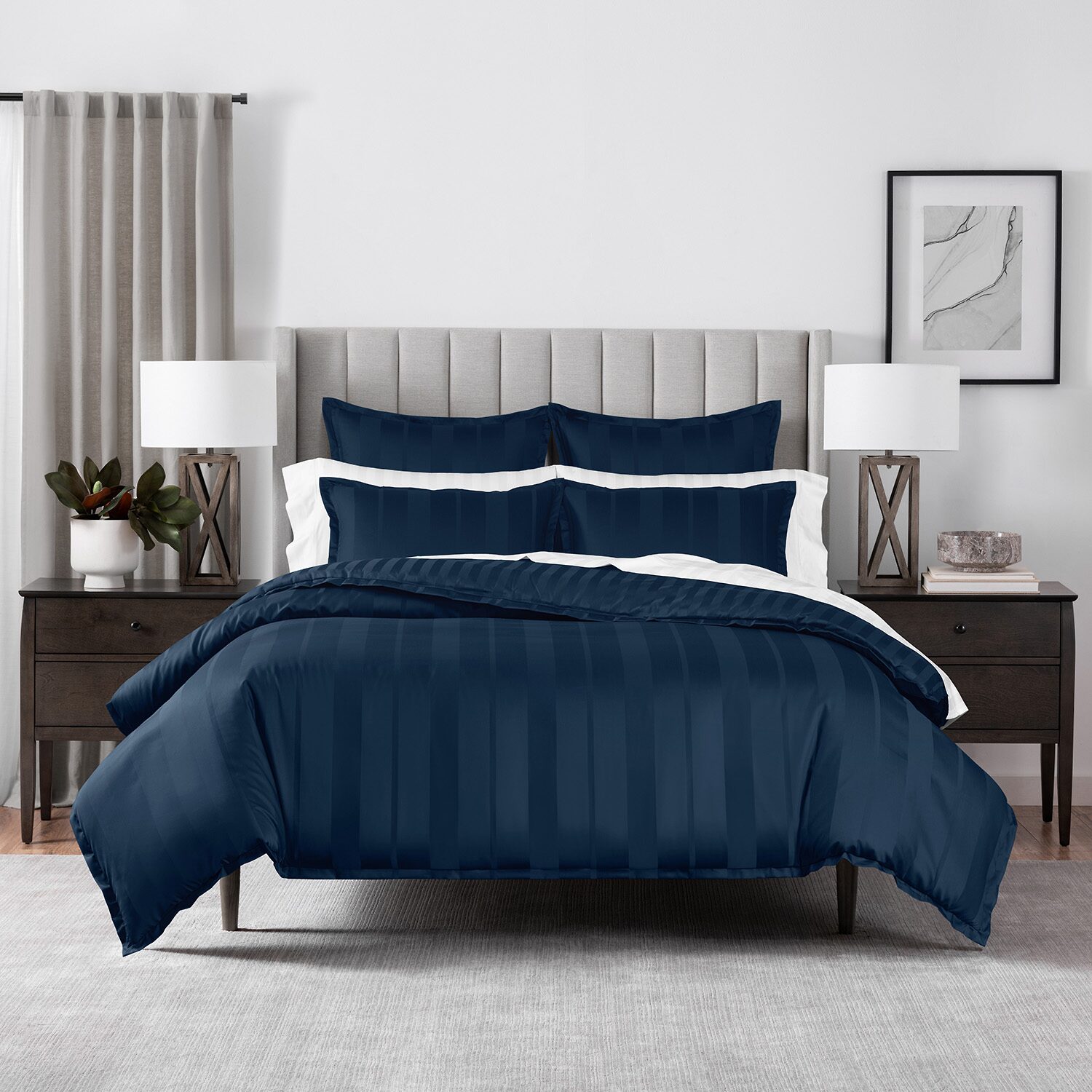 Fieldcrest Heritage Classic Stripe 3pc.  400tc Cotton Duvet Cover Set
