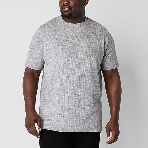 Shaquille O'Neal XLG Ribbed Dropneedle Mens Crew Neck Short Sleeve Big and Tall T-Shirt, Large Tall, Gray
