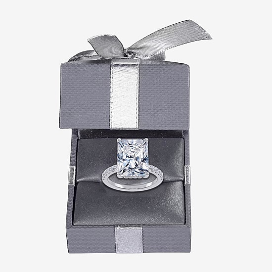 (F-G /Vs2-Si1) Womens 3 1/2 CT. T.W Lab Grown White Diamond 14K Gold Rectangular Side Stone Engagement Ring