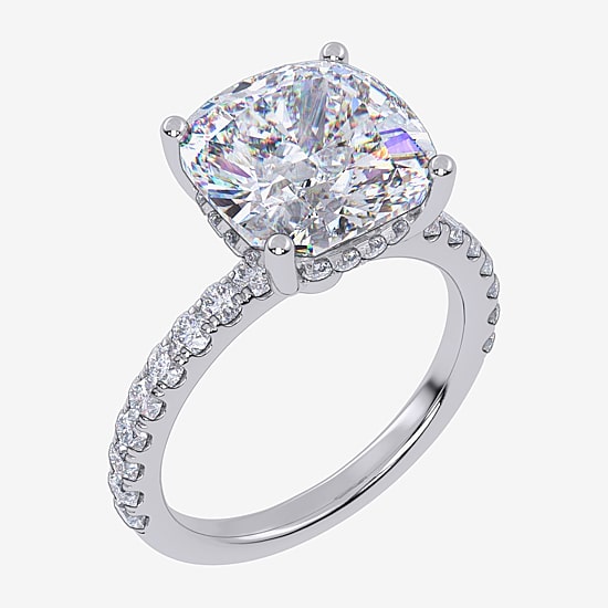 (F-G /Vs2-Si1) Womens 3 1/2 CT. T.W Lab Grown White Diamond 14K Gold Cushion Side Stone Engagement Ring