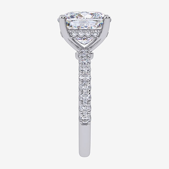 (F-G /Vs2-Si1) Womens 3 1/2 CT. T.W Lab Grown White Diamond 14K Gold Cushion Side Stone Engagement Ring