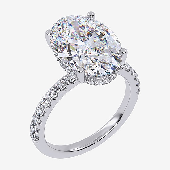 (F-G /Vs2-Si1) Womens 10 1/2 Ct. T.W. Lab Grown White Diamond 14K Gold Oval Side Stone Engagement Ring
