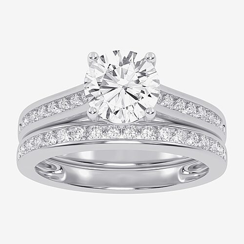 (F-G /Vs2-Si1) Womens 2 1/2 CT. T.W. Lab Grown White Diamond 10K Gold Round Side Stone Bridal Set, 9, White