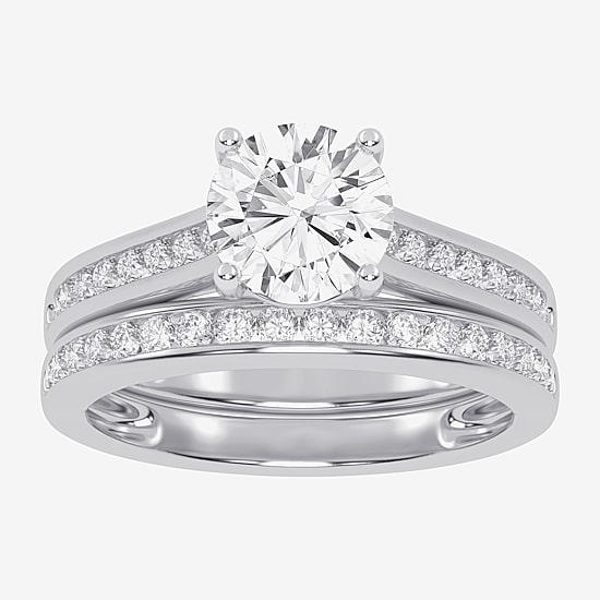 (F-G /Vs2-Si1) Womens 2 1/2 CT. T.W. Lab Grown White Diamond 10K Gold Round Side Stone Bridal Set