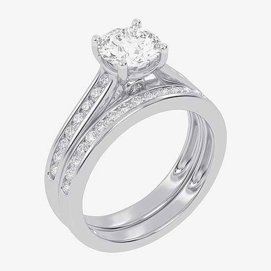 (F-G /Vs2-Si1) Womens 2 1/2 CT. T.W. Lab Grown White Diamond 10K Gold Round Side Stone Bridal Set