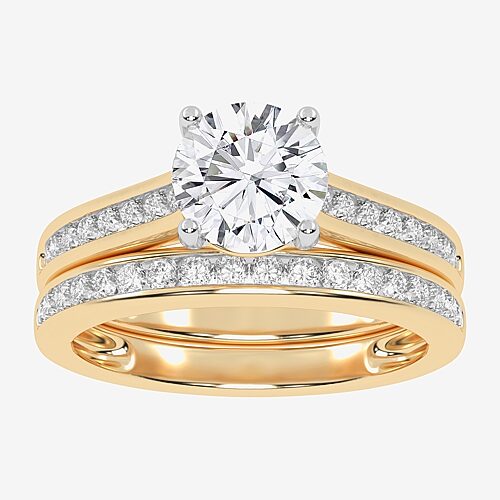 (F-G /Vs2-Si1) Womens 2 1/2 CT. T.W. Lab Grown White Diamond 10K Gold Round Side Stone Bridal Set, 9, Yellow