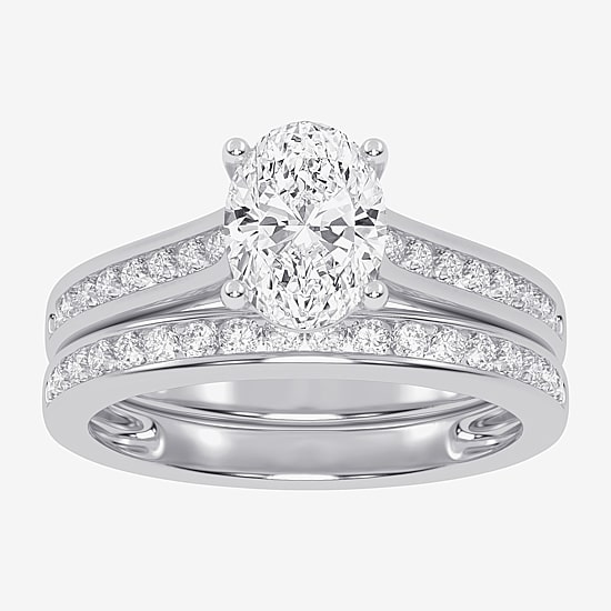 (F-G /Vs2-Si1) Womens 2 1/2 CT. T.W. Lab Grown White Diamond 10K Gold Oval Side Stone Bridal Set