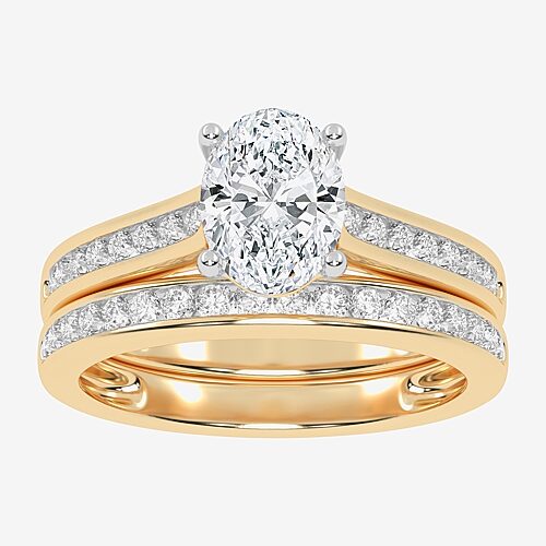 (F-G /Vs2-Si1) Womens 2 1/2 CT. T.W. Lab Grown White Diamond 10K Gold Oval Side Stone Bridal Set, 9, Yellow