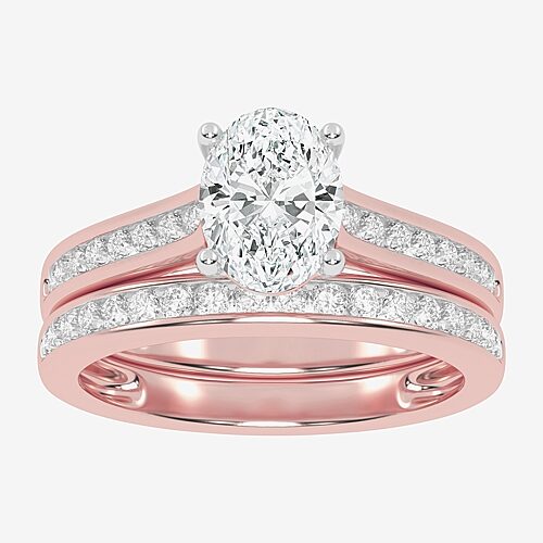 (F-G /Vs2-Si1) Womens 2 1/2 CT. T.W. Lab Grown White Diamond 10K Gold Oval Side Stone Bridal Set, 9, Pink