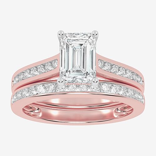 (F-G /Vs2-Si1) Womens 2 1/2 CT. T.W. Lab Grown White Diamond 10K Gold Side Stone Bridal Set, 9, Pink