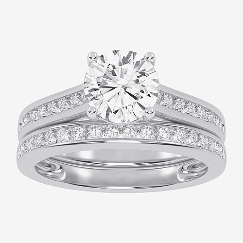 (F-G /Vs2-Si1) Womens 3 1/2 CT. T.W Lab Grown White Diamond 10K Gold Round Side Stone Bridal Set, 8, White