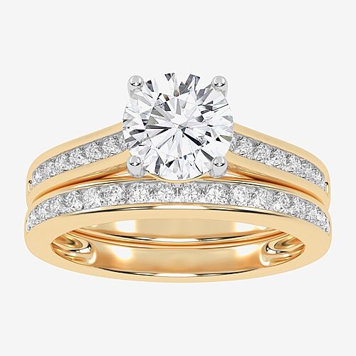 (F-G /Vs2-Si1) Womens 3 1/2 CT. T.W Lab Grown White Diamond 10K Gold Round Side Stone Bridal Set, 8, Yellow