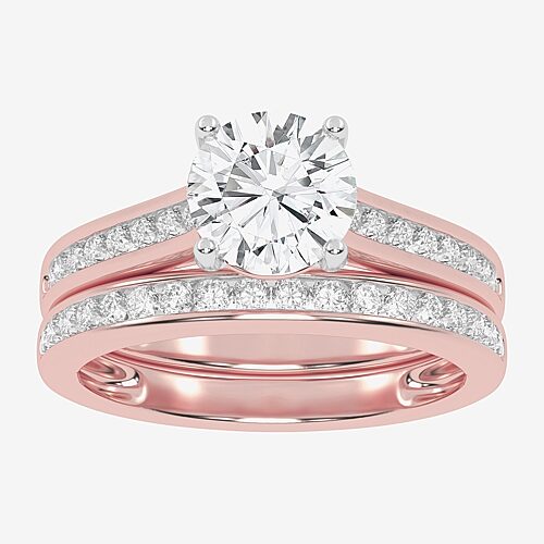 (F-G /Vs2-Si1) Womens 3 1/2 CT. T.W Lab Grown White Diamond 10K Gold Round Side Stone Bridal Set, 8, Pink