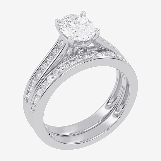 (F-G /Vs2-Si1) Womens 3 1/2 CT. T.W Lab Grown White Diamond 10K Gold Oval Side Stone Bridal Set