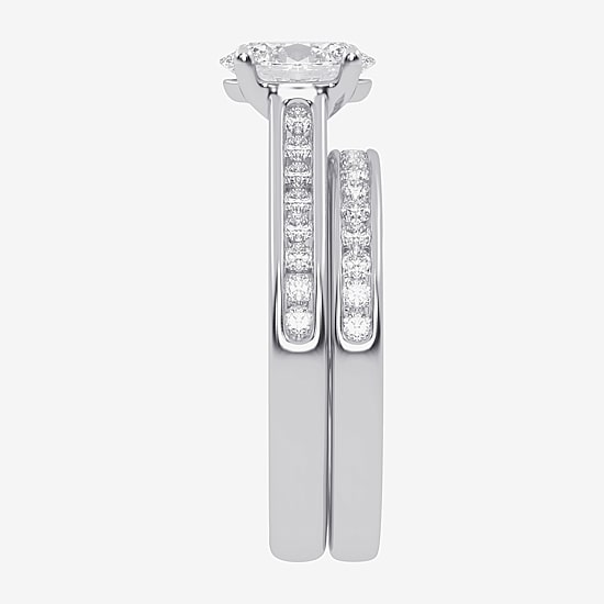 (F-G /Vs2-Si1) Womens 3 1/2 CT. T.W Lab Grown White Diamond 10K Gold Oval Side Stone Bridal Set
