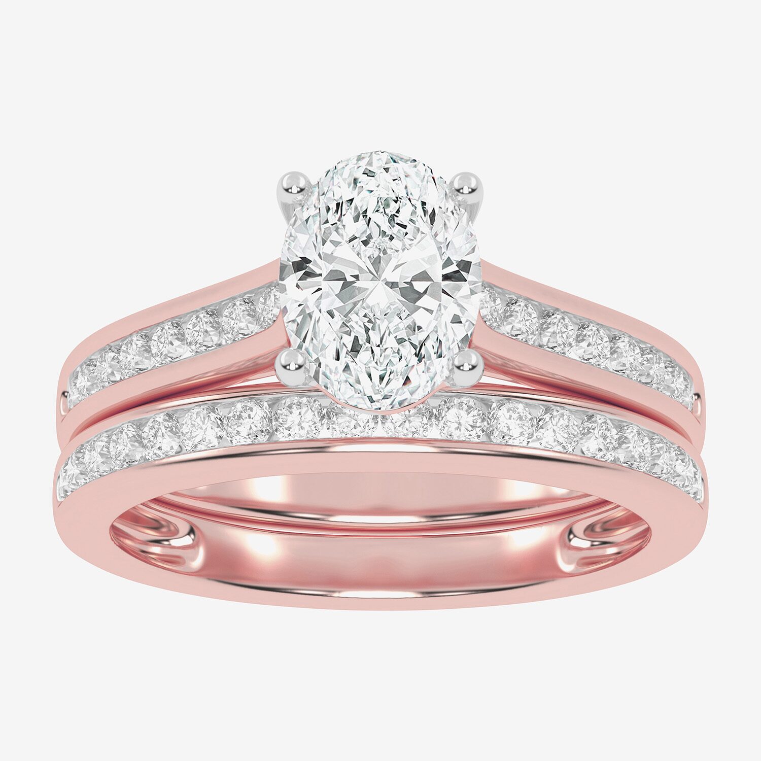 (F-G /Vs2-Si1) Womens 3 1/2 CT. T.W Lab Grown White Diamond 10K Gold Oval Side Stone Bridal Set