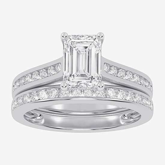 (F-G / Vs2-Si1) Womens 3 1/2 CT. T.W Lab Grown White Diamond 10K Gold Side Stone Bridal Set