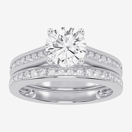 (F-G /Vs2-Si1) Womens 5 1/2 CT. T.W. Lab Grown White Diamond 10K Gold Round Side Stone Bridal Set