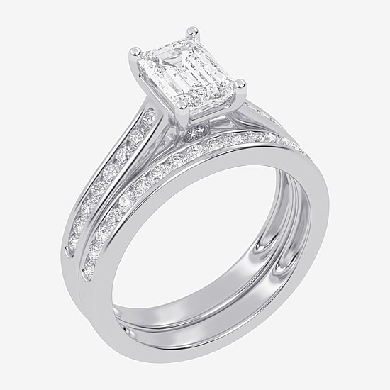 (F-G /Vs2-Si1) Womens 5 1/2 CT. T.W. Lab Grown White Diamond 10K Gold Side Stone Bridal Set