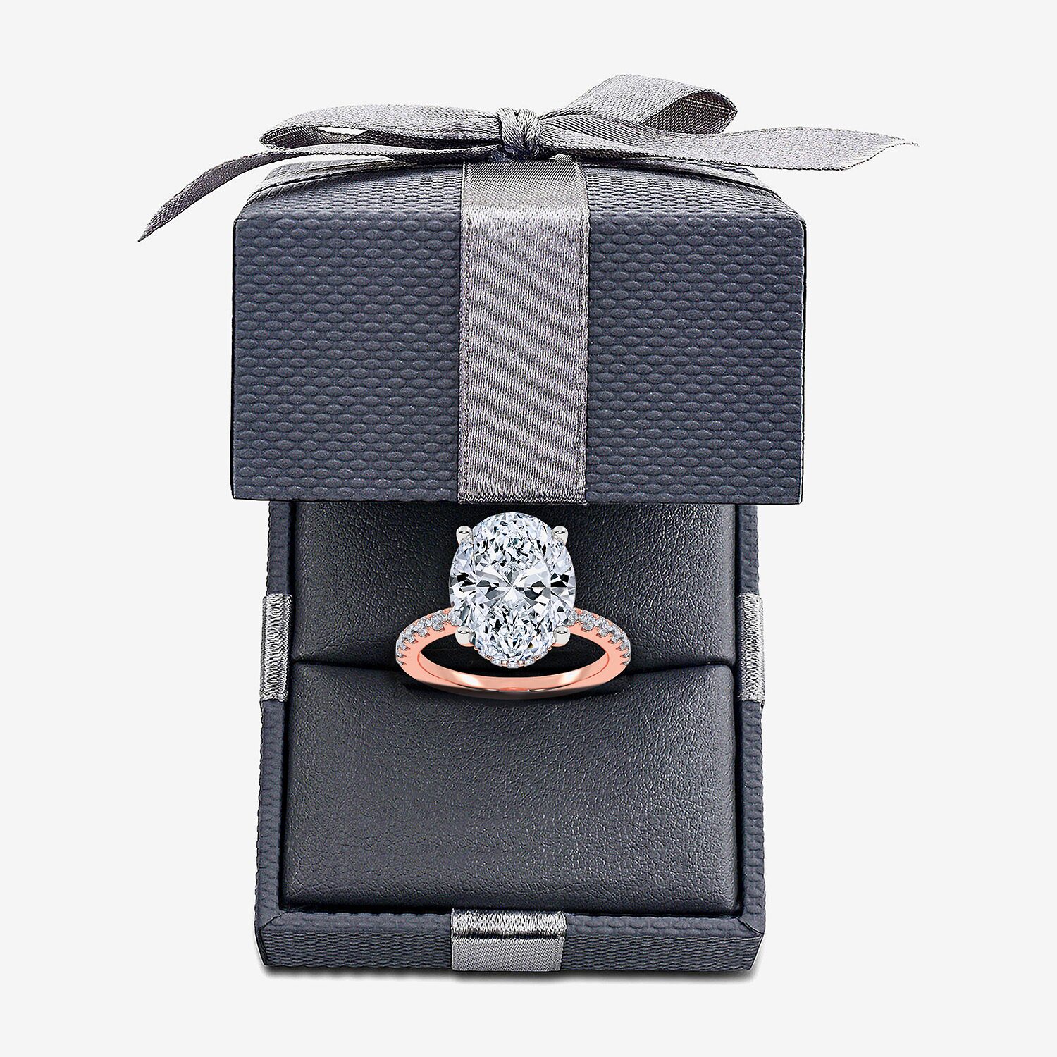 (F-G /Vs2-Si1) Womens 8 1/2 Ct. T.W. Lab Grown White Diamond 14K Gold Oval Side Stone Engagement Ring