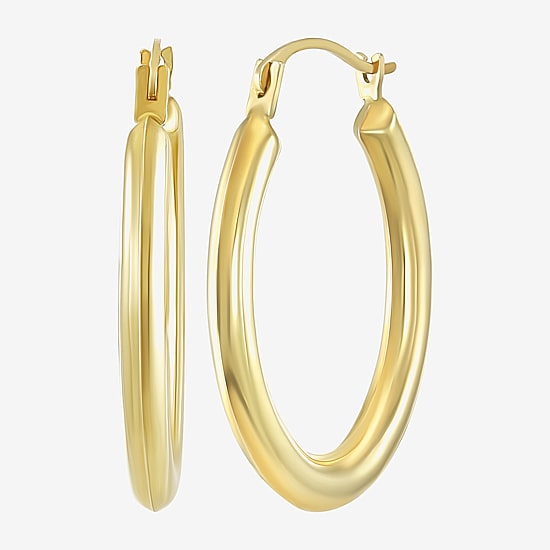 Womens 14K Gold 25mm Oval Hoop Earrings