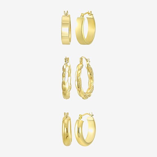 Womens 10K Gold 3 Pair Earring Set