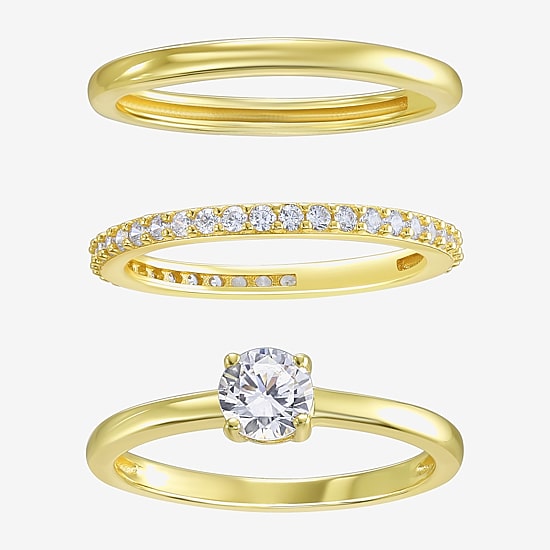 Silver Addiction Womens Cubic Zirconia 14K Gold Over Silver Solitaire Ring Set