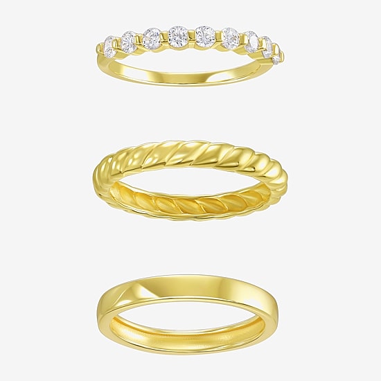 Silver Addiction Womens Cubic Zirconia 14K Gold Over Silver Round Ring Set