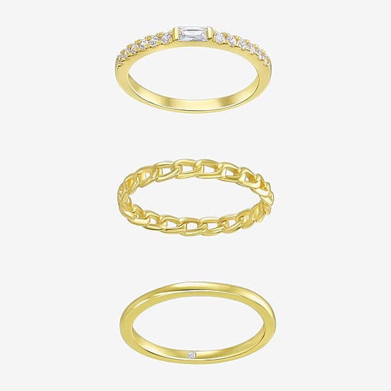 Silver Addiction Womens White Cubic Zirconia 14K Gold Over Silver Ring Set