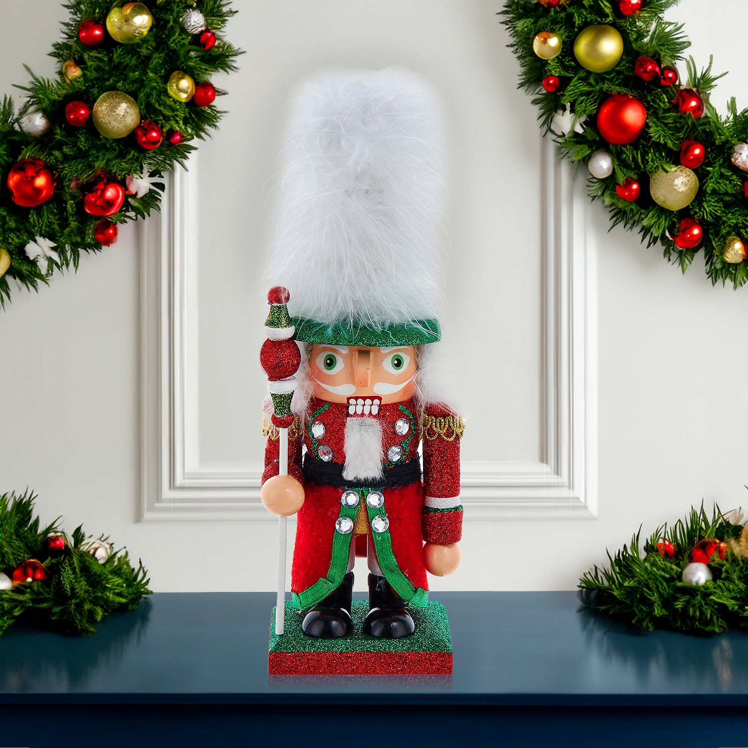 Kurt Adler 9" Hollywood Red Green And White Soldier Nutcracker