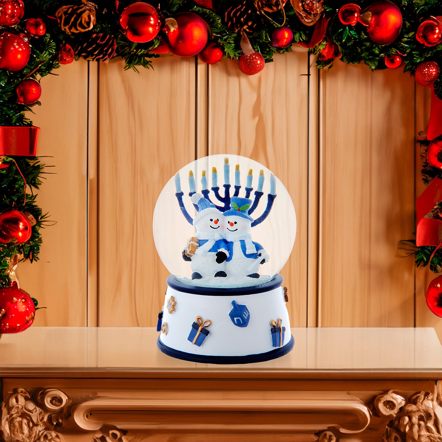 Kurt Adler 100mm Musical Wind-Up Hanukkah Snowman Snow Globe