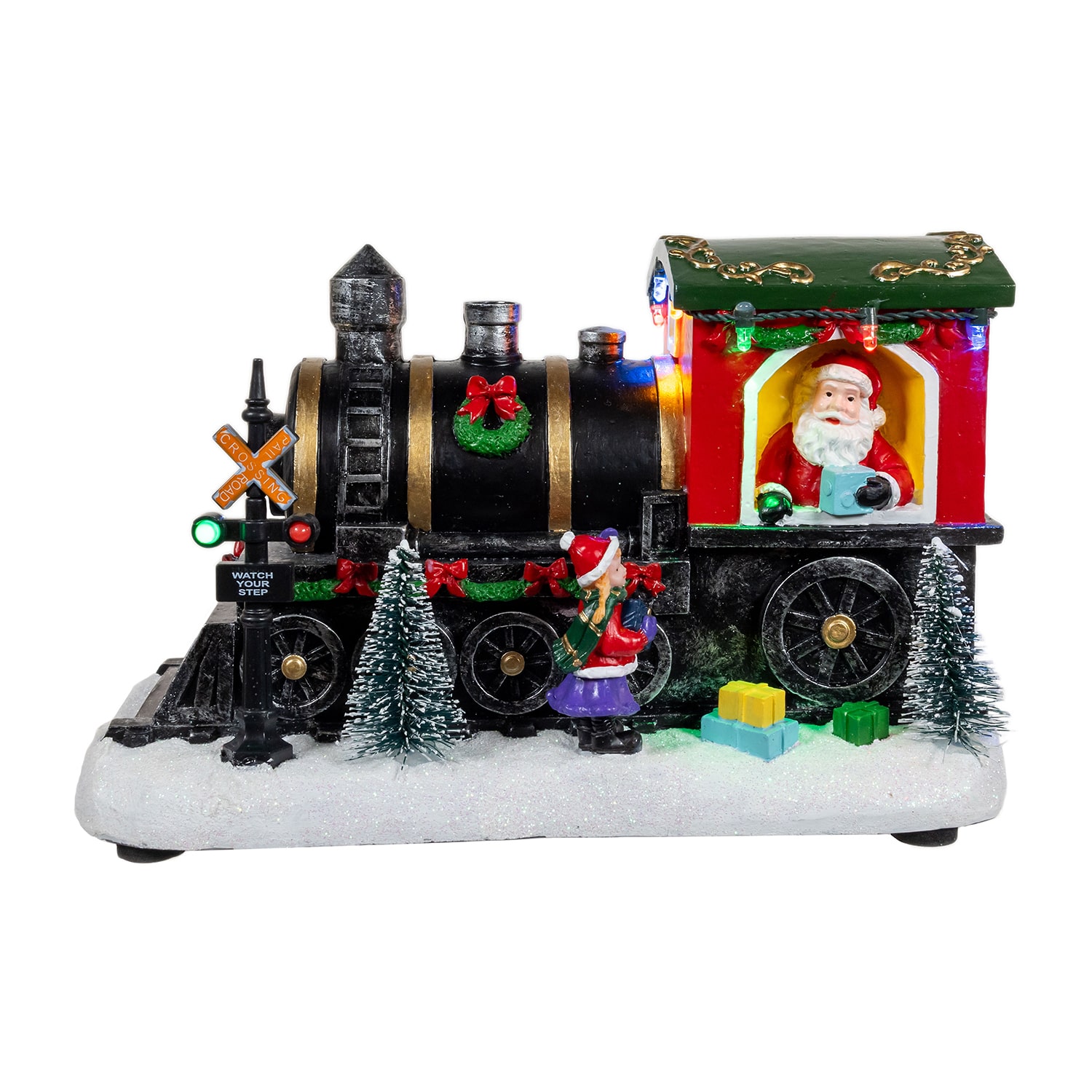 Kurt Adler 5.3-Inch Battery Operated Lighted Musical Santa Train Table Piece