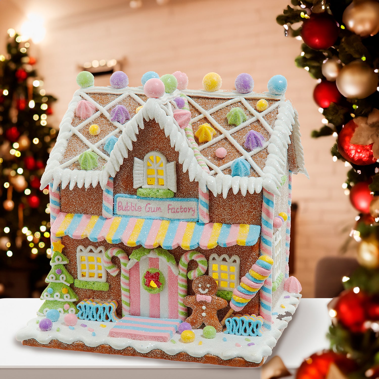 Kurt Adler 8.07-Inch Battery Operated LED Lighted Gingerbread Bubblegum Factory