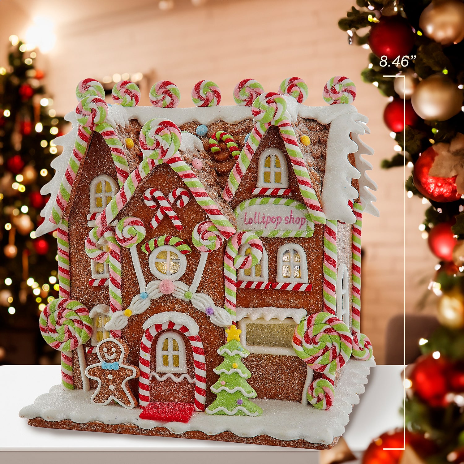 Kurt Adler 8.46-Inch Battery Operated LED Lighted Gingerbread Lollipop Shop