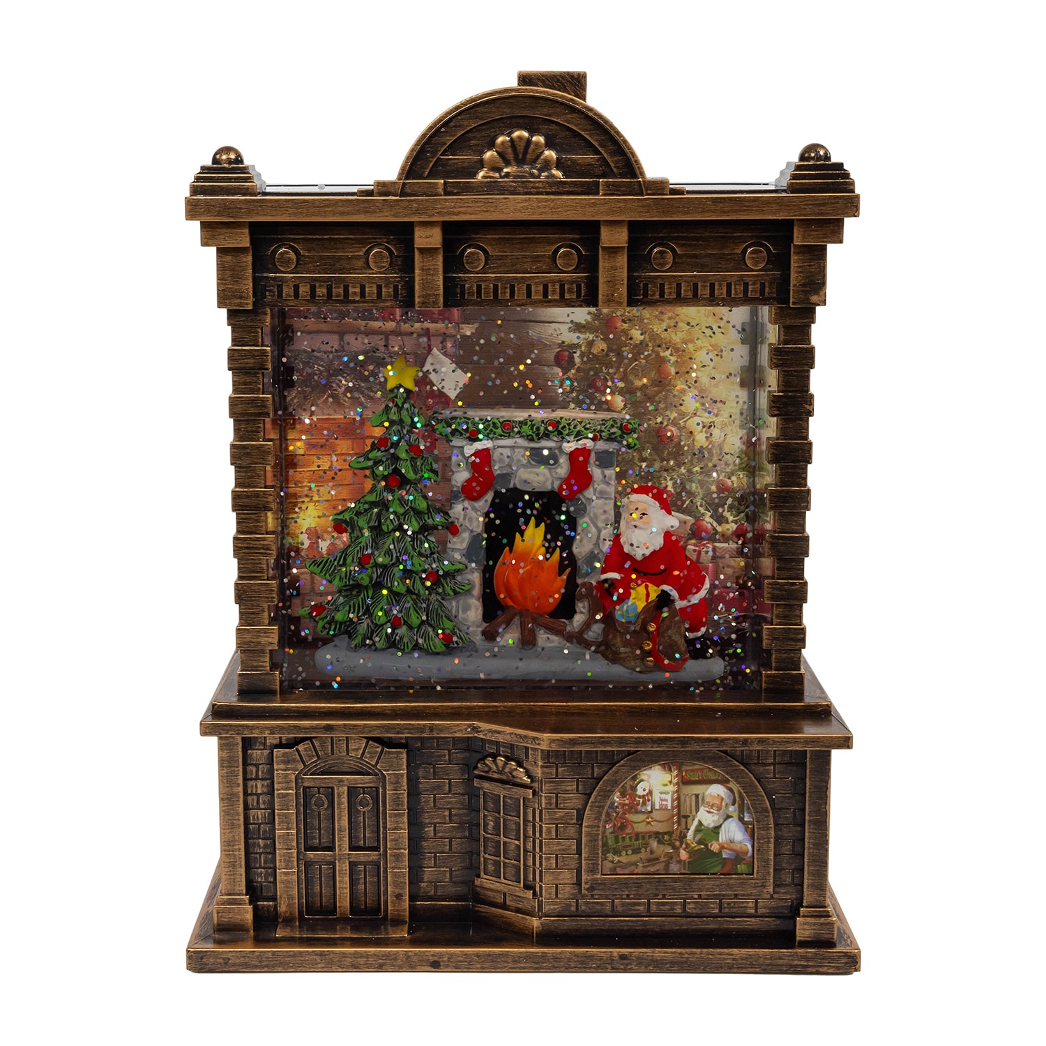 Kurt Adler  5.84-Inch Battery Operated Lighted Santa Fireplace Water Lantern House