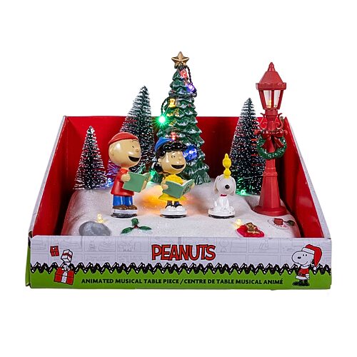 Kurt Adler 6" Battery-Operated Lighted Musical Carolers Lighted Peanuts Snoopy Christmas Tabletop Decor, One Size, Green