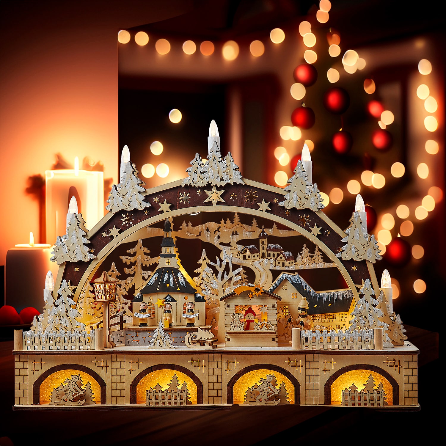 Kurt Adler 9.8" Led Village Lighted Christmas Tabletop Decor