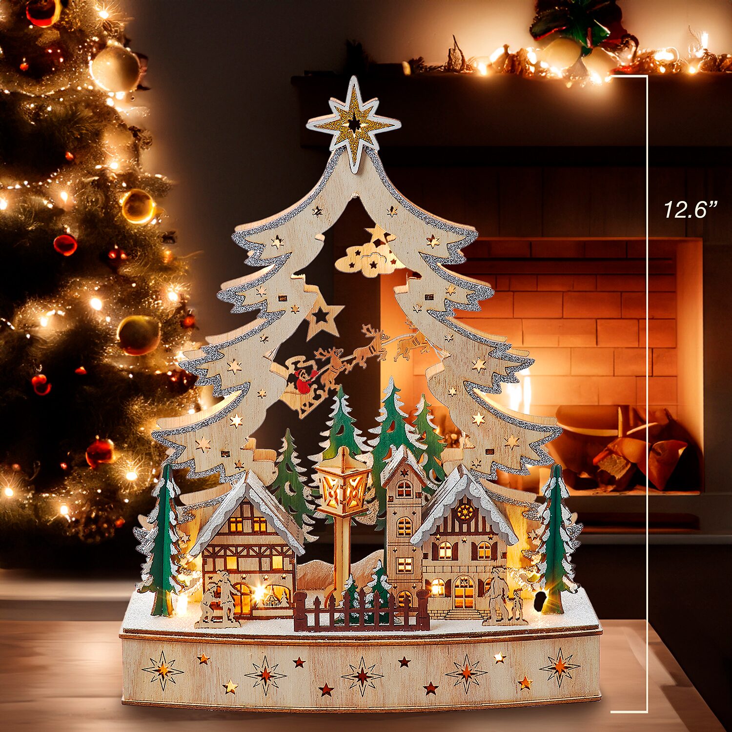 Kurt Adler 15.75" Wooden Led Advent Calendar Lighted Christmas Tabletop Decor