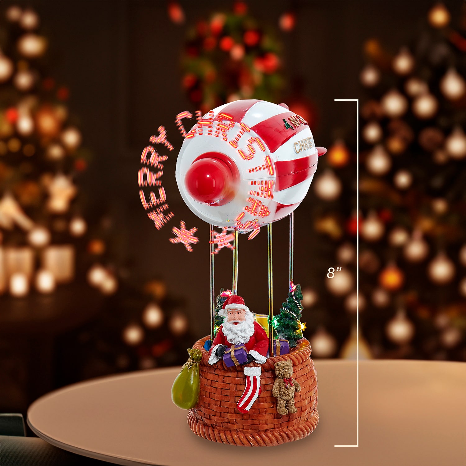 Kurt Adler 8" Musical Santa Hot Air Balloon Lighted Christmas Tabletop Decor