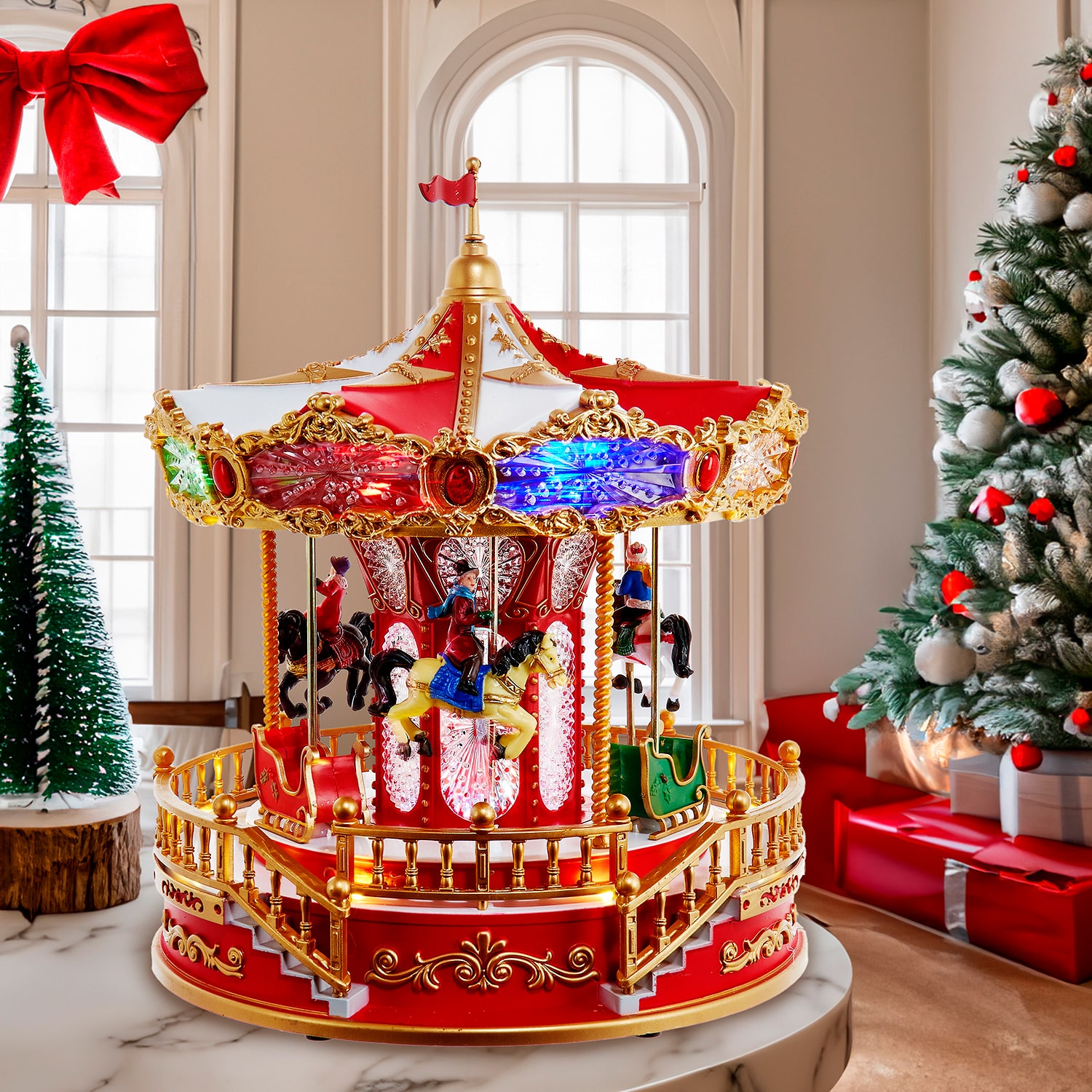 Kurt Adler 11.1"Led Musical Santa Carousel Motion Lighted Christmas Tabletop Decor