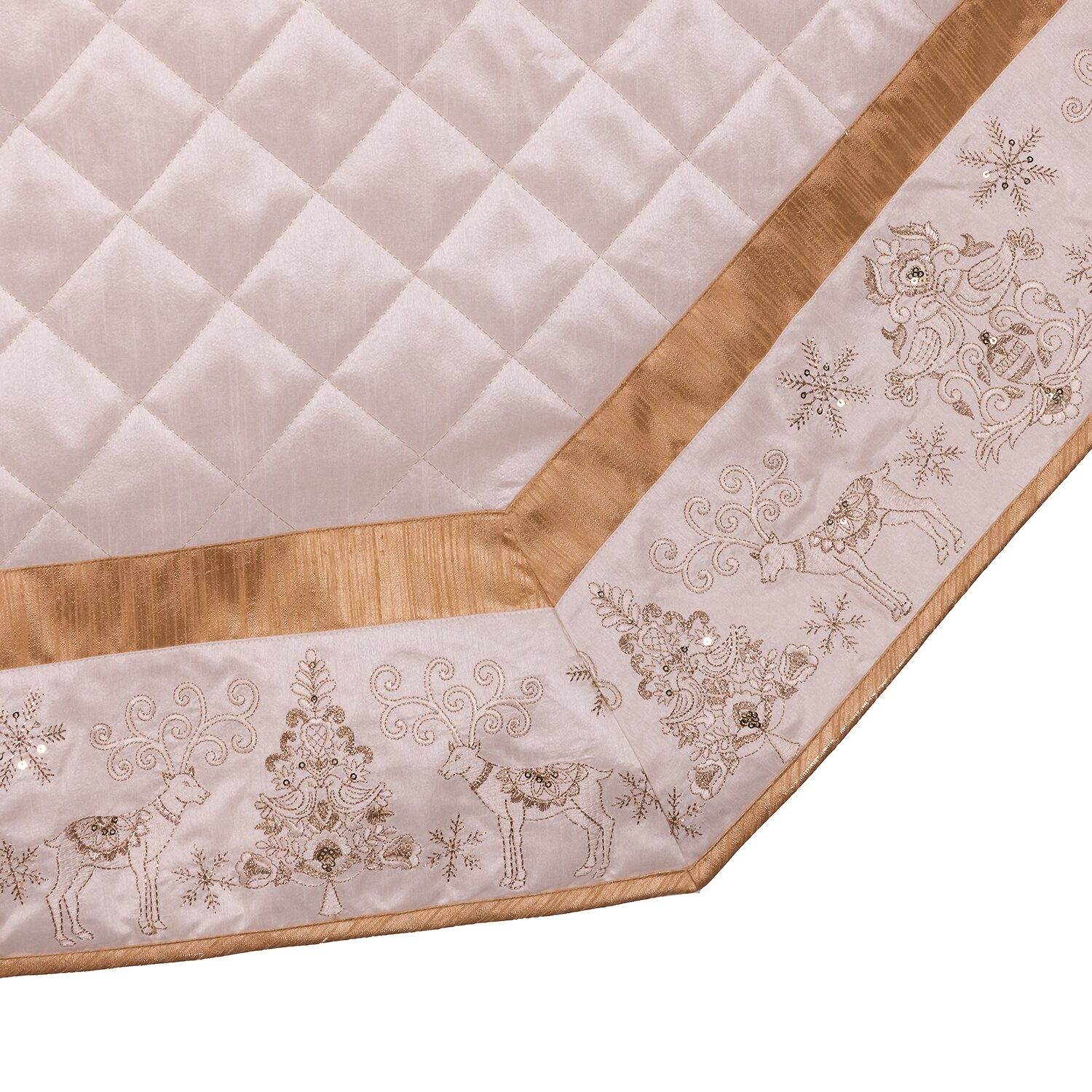 Kurt Adler 60" Ivory Dupion With Center Quilting And Embroidered Border Christmas Tree Topper