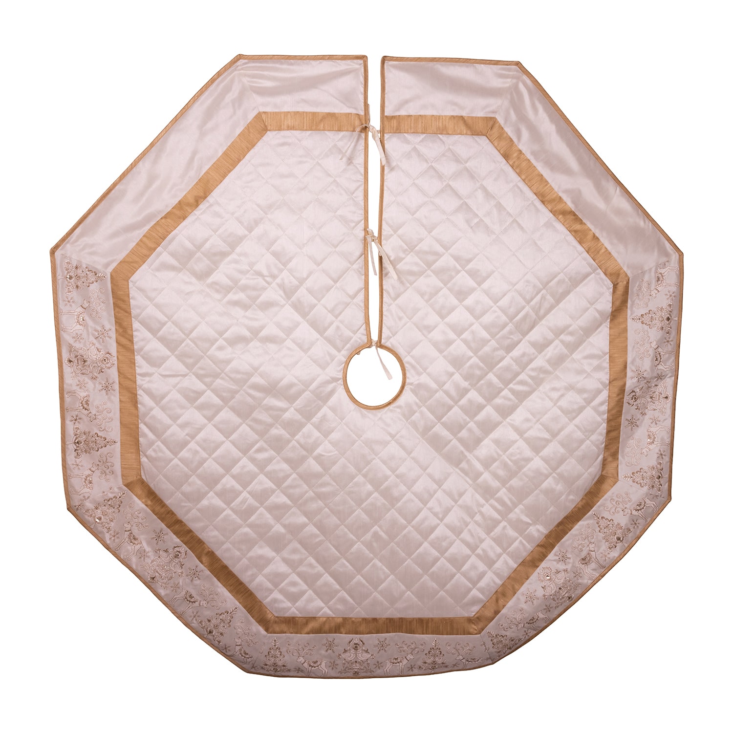 Kurt Adler 60" Ivory Dupion With Center Quilting And Embroidered Border Christmas Tree Topper