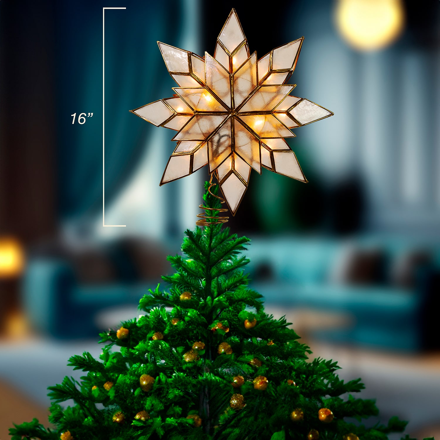Kurt Adler 10-Light Led Capiz Clear Star Indoor Tree Skirt