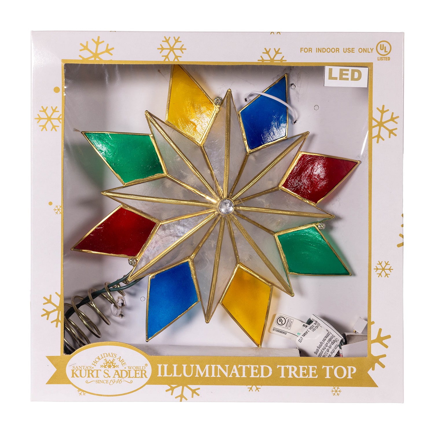 Kurt Adler Ul 10-Light 8 Point Led Multi Color Capiz Star Indoor Tree Skirt